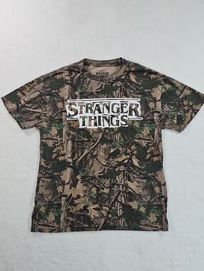 Stranger Things Netflix Camo‎ Graphic T-Shirt Mens Large Forest Camouflage Logo